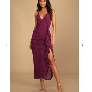 For Us to Dance Magenta Swiss Dot Ruffled Midi Dress